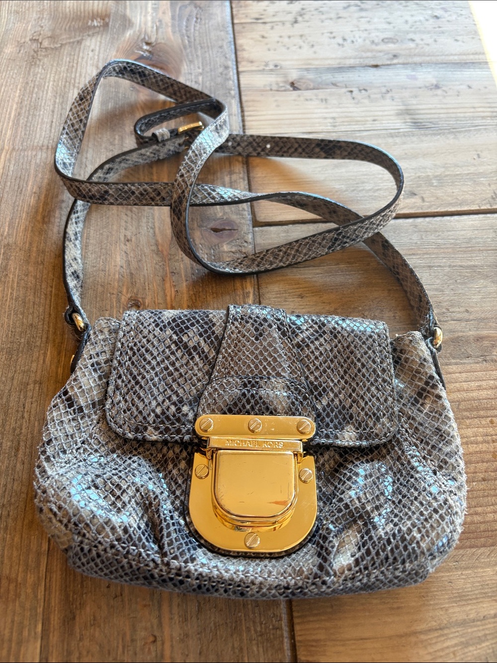 Michael Kors Snake-Print Crossbody with Gold Lock